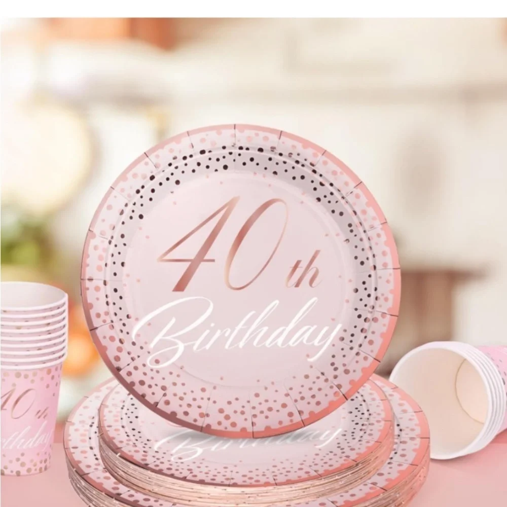 Pink and Gold Disposable Tableware Set for Parties